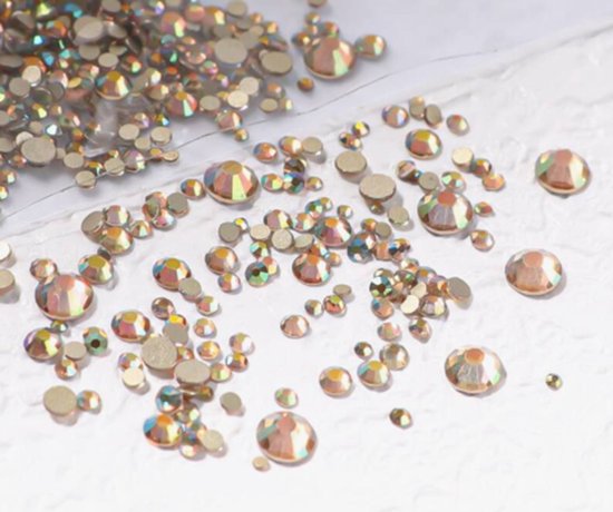 BamBella® Plak strass Steentjes - 1440 stuks - SS4 tot SS20 - goud kleurig AB stenen glitters nail art kleding versieren