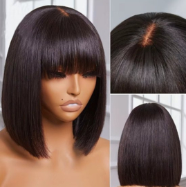 Pruik - Echt mensenhaar - haar - natuurlijk zwart - met pony -dames