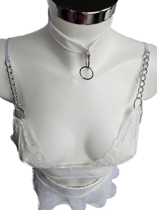 Sexy Datex set rok top Wit - Latex en stof Erotische lingerie set lak