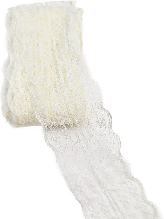 BamBella ® - 4.5 meter Kant lint band 4.5 cm breed gebroken wit voor naaien afwerk