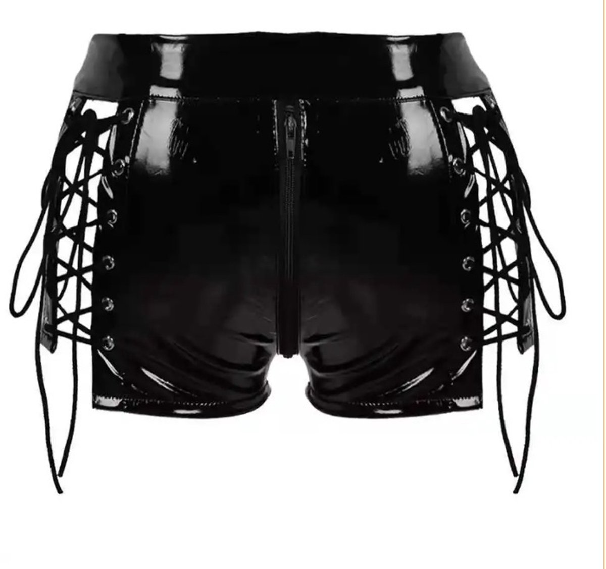 BamBella® Korte broek   Wetlook short Dames - Roze Datex mix latex en stof ondergoed kleding met vetersluiting