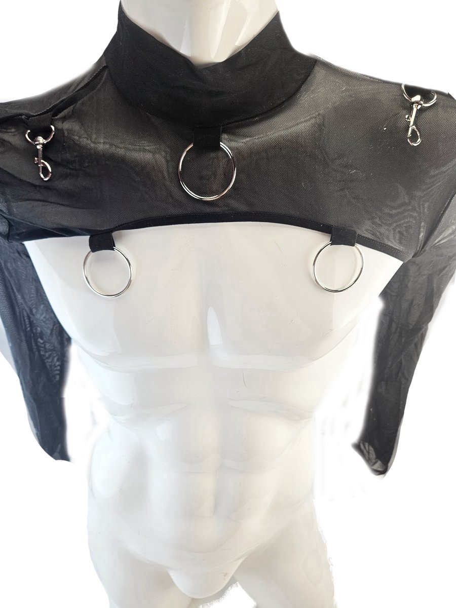 BNDGx® - Sexy Erotische korte crop Top - Maat S/M - shirt rollenspel top mannen met ijzeren ringen Merk: BNDGx
