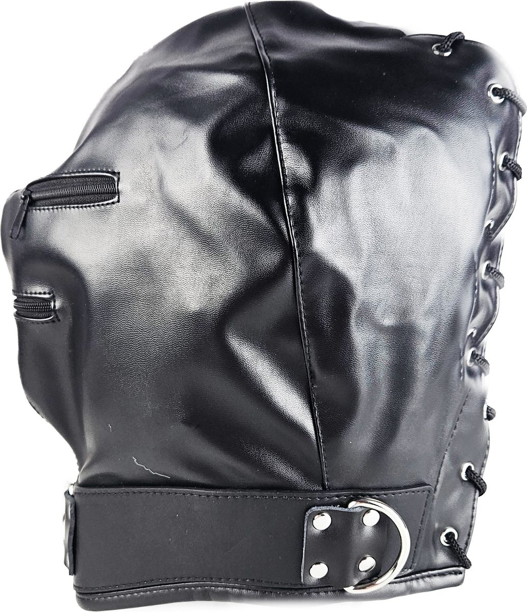 BNDGx® - Extreme BDSM Masker - Nep Leer met rits mond ogen dicht - SM