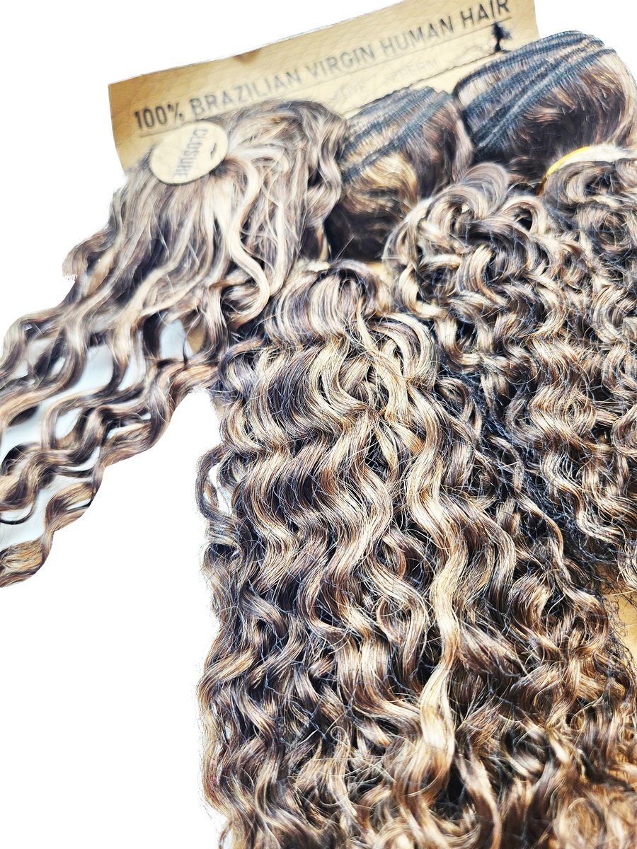 Weave haar set bundles - Menselijk haar - Volledig met lace frontal nep haar - bundels 10 inch kinky curly bruin