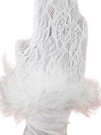BamBella® Sokken panty stof Dames - Onesize Wit kant met veren net kousen