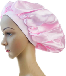 BamBella - Slaapmuts - Roze Satijn - nachtmuts Bonnet zwart haarnet muts haar slapen