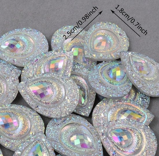 BamBella® grote stenen - 20 stuks - 24mm druppel vorm kleding versieren steentjes DIY hobby knutselen Glitter