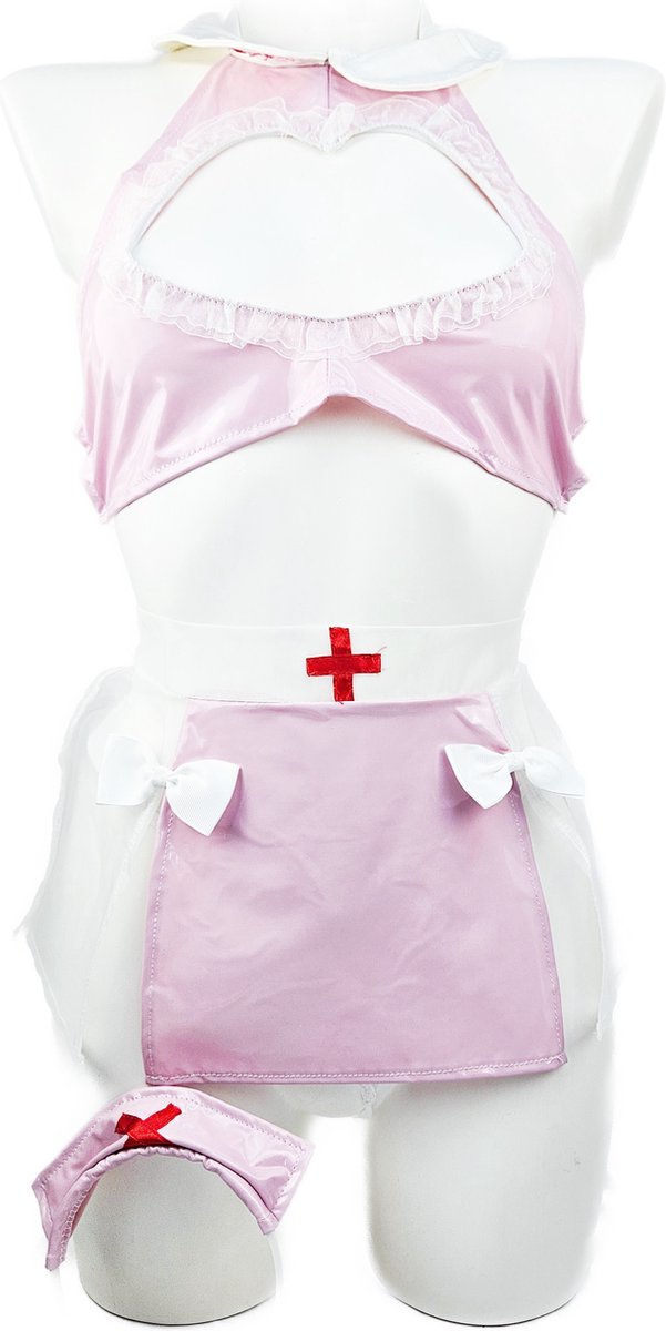 BamBella ® Sexy Cosplay Rollenspel kleding - Onesize - Datex ( Latex en stof)outfit dames Zuster pak Roze Set