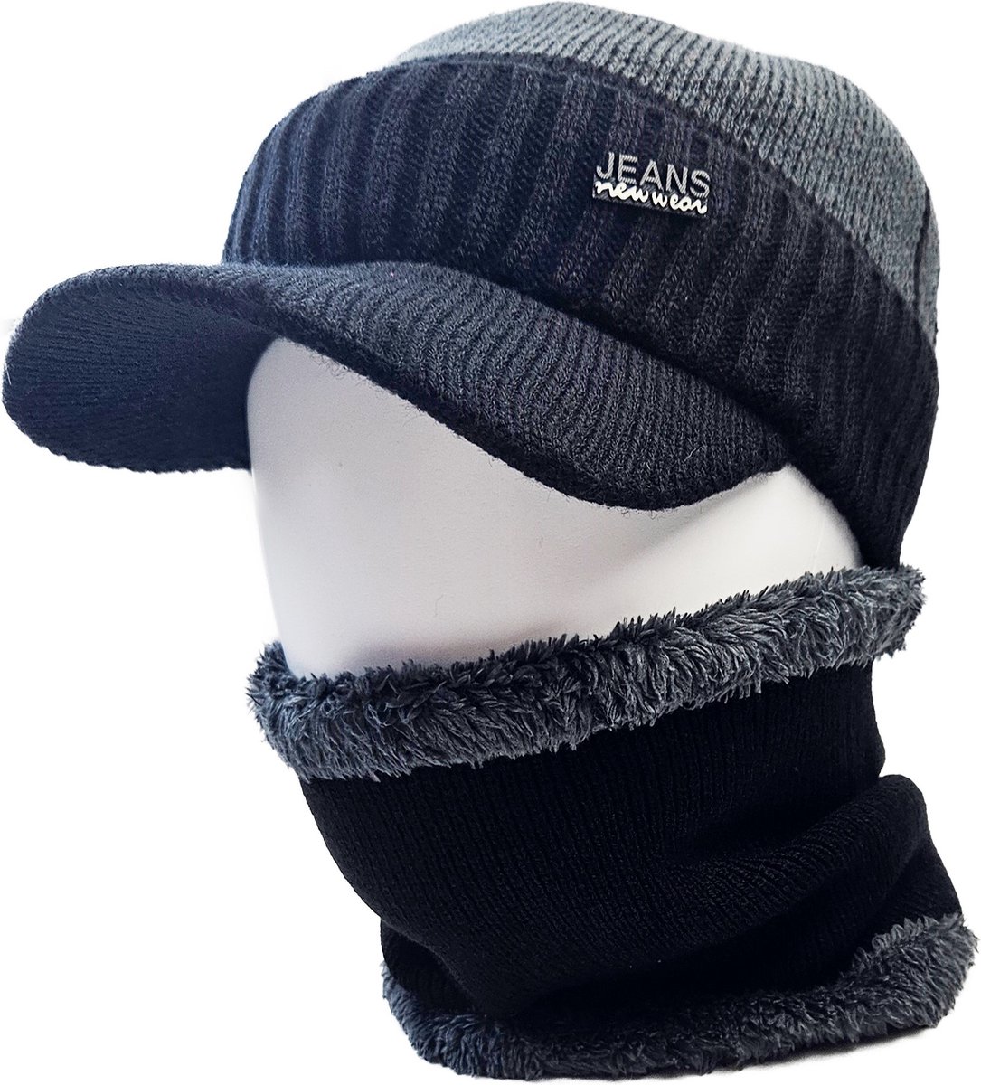 BamBella® Muts sjaal winter Heren imitatie leer warme borg fleece binnenkant