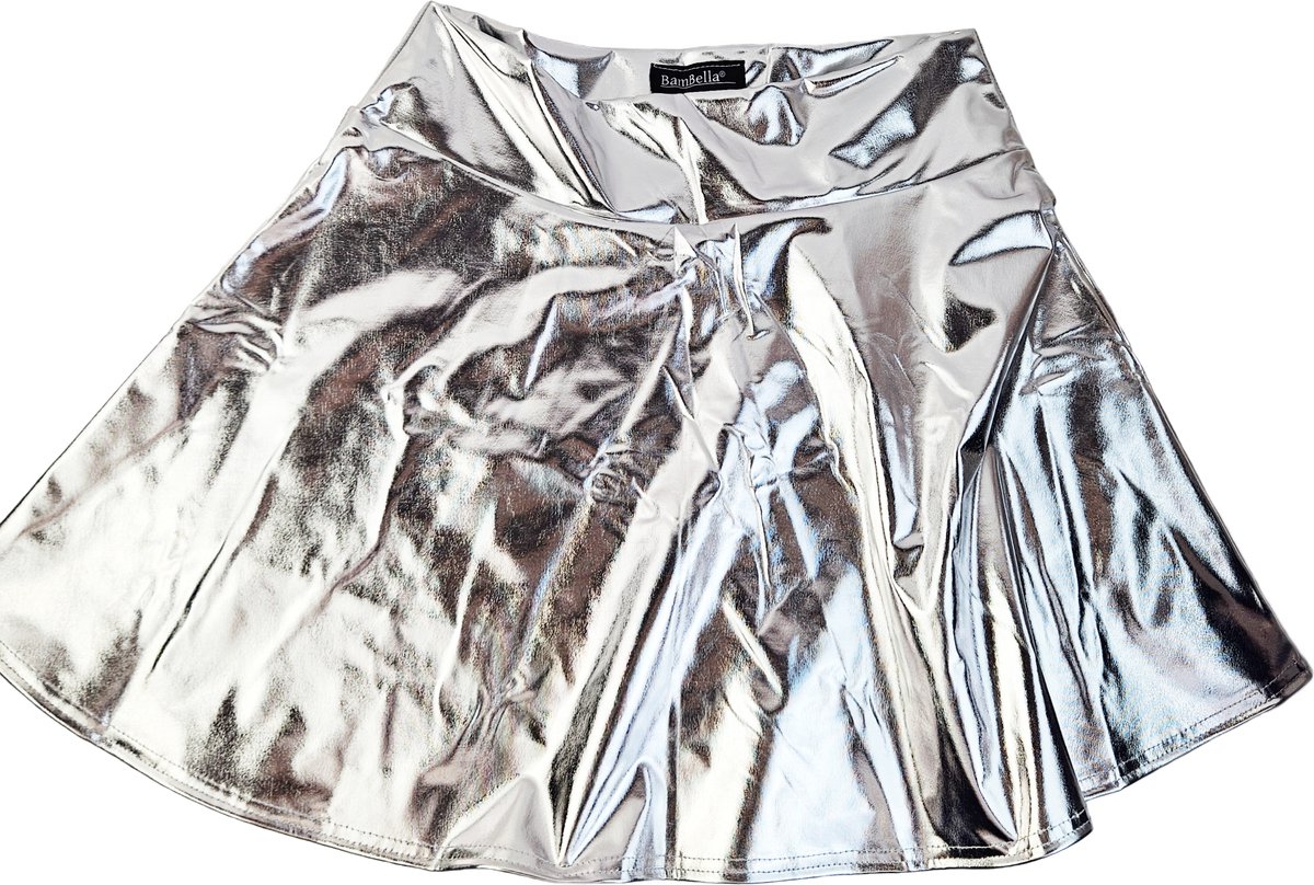 BamBella® - Mini rok -  Shiny Wetlook - Sexy Erotische rokje Super shine metallic Lame Glans Zilverkleurig