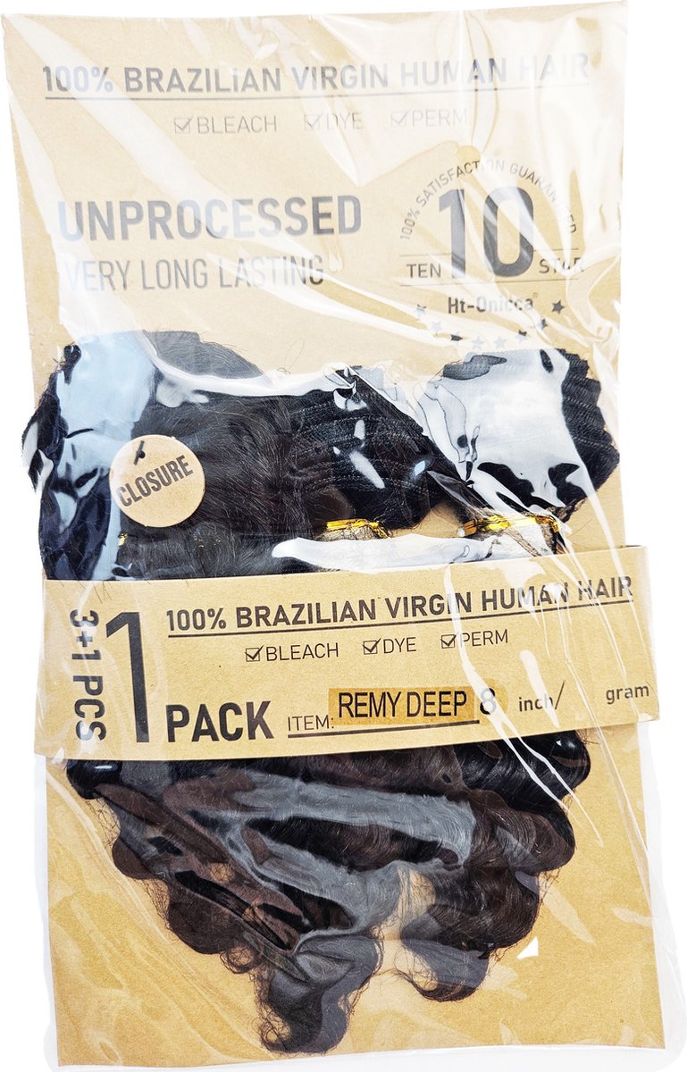 Weave haar set bundles - Menselijk haar - Volledig met lace frontal nep haar - bundels 10 inch kinky curly bruin