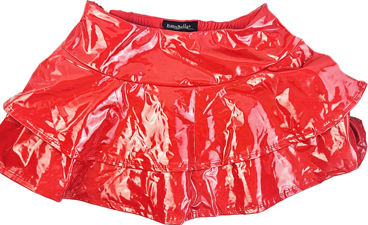 BamBella® - Datex mini Rok kousen Rood Rollenspel sm dames sexy Glans kleding mix van Latex en stof