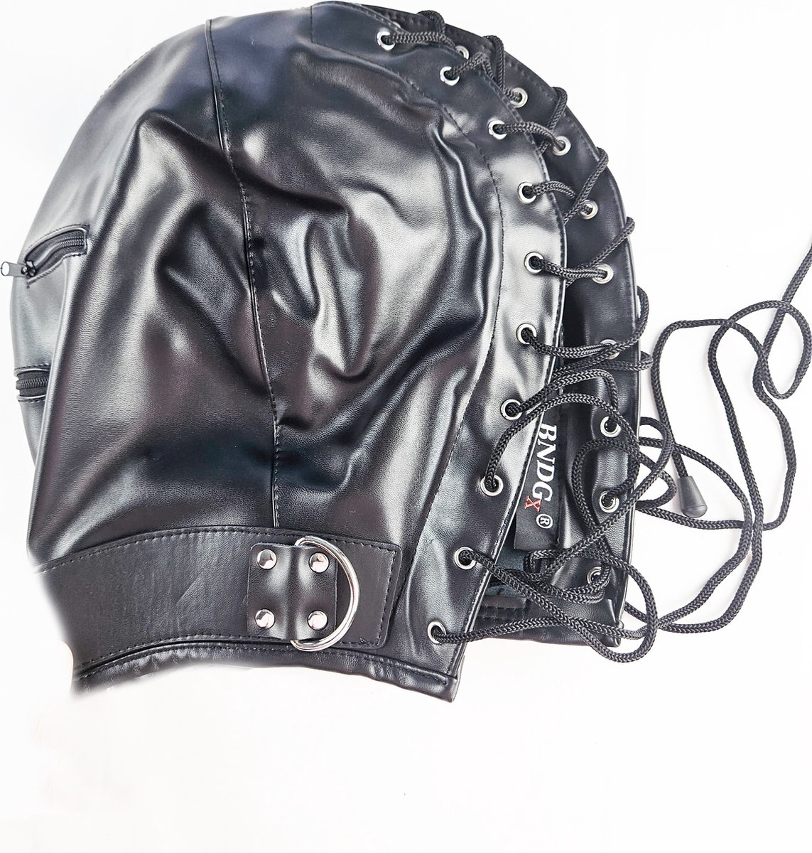 BNDGx® - Extreme BDSM Masker - Nep Leer met rits mond ogen dicht - SM