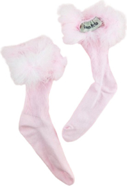 BamBella® Sokken stof Dames - Onesize Roze met veren kousen