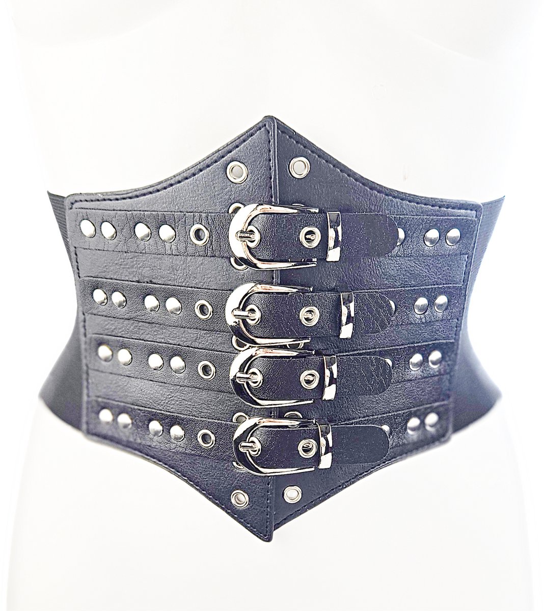 BamBella ® - Corset Riem   - Mode Body Gothic Goth taille riem zwart nepleer met vetersluiting Verstelbaar korset belt
