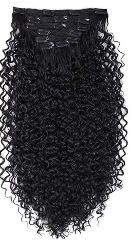 Hair extensions - Clip In - Zwart Jetblack - clip ins curly krullen - Synthetisch haar kinky curl