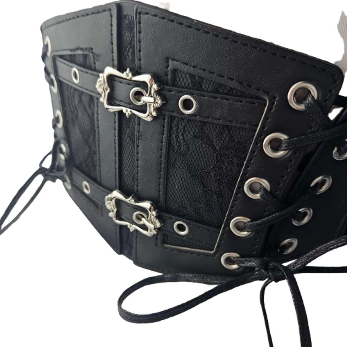 BamBella ® - Corset Riem Maat  - Mode Body Gothic Goth taille riem zwart nepleer met vetersluiting Verstelbaar korset belt