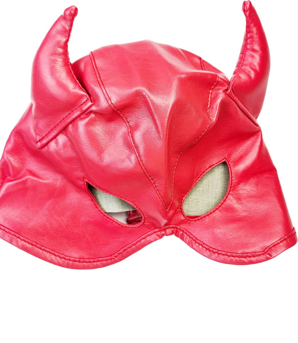 BNDGx® - BDSM Duivel seks Masker - Nep leer stof - Vetersluiting Rood met hoorns