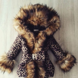 Kinderjas panterprint  Bontkraag jas Leopard  bontkraag Winterjas BamBella