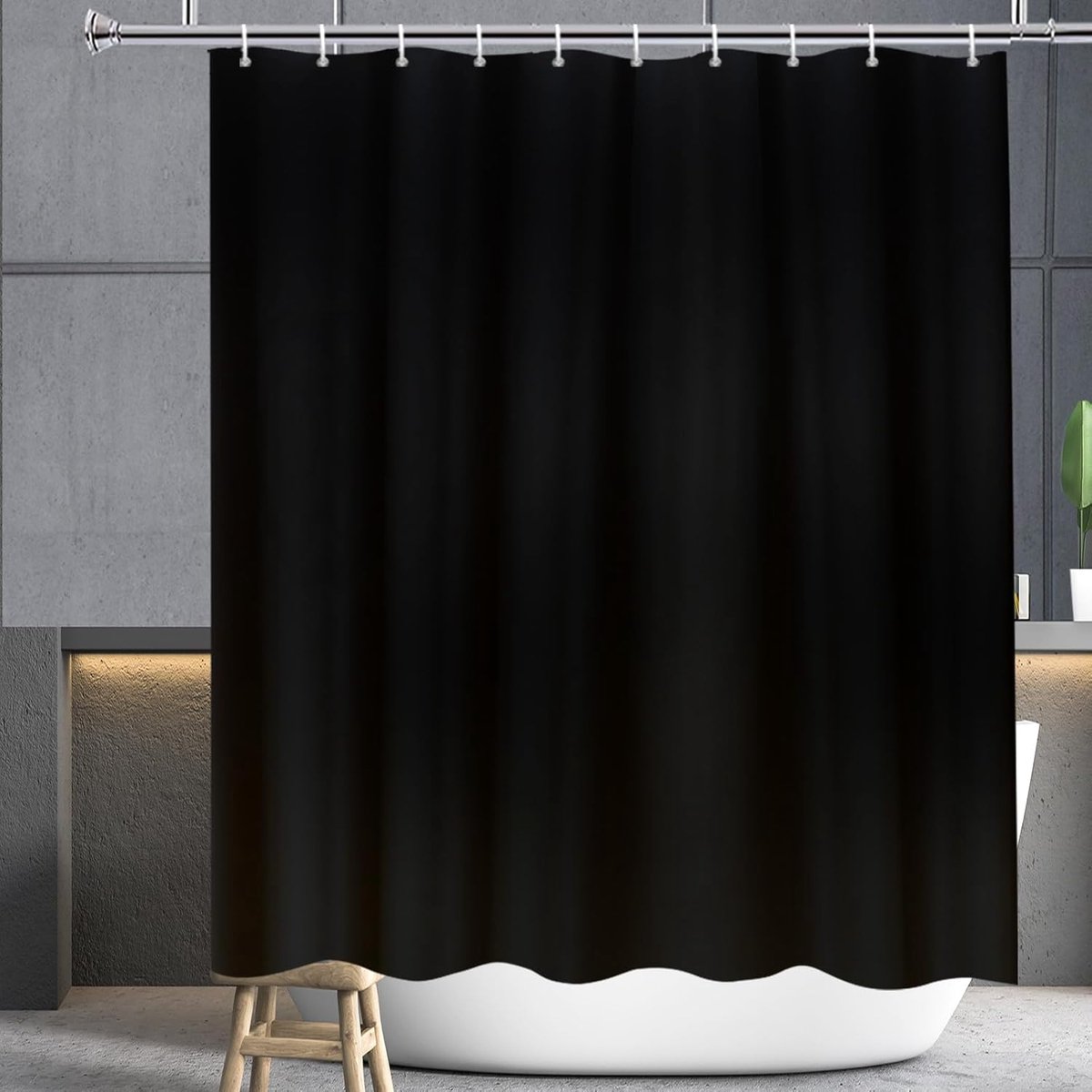 Douchegordijn, zwarte stof, wasbaar, textiel, machinewasbaar, met metalen ogen, breedte 180 x hoogte 220 cm