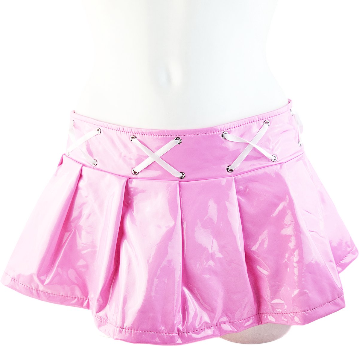 BamBella® - Datex mini Rok   Rood  met lint Rollenspel sm dames sexy Glans kleding mix van Latex en stof