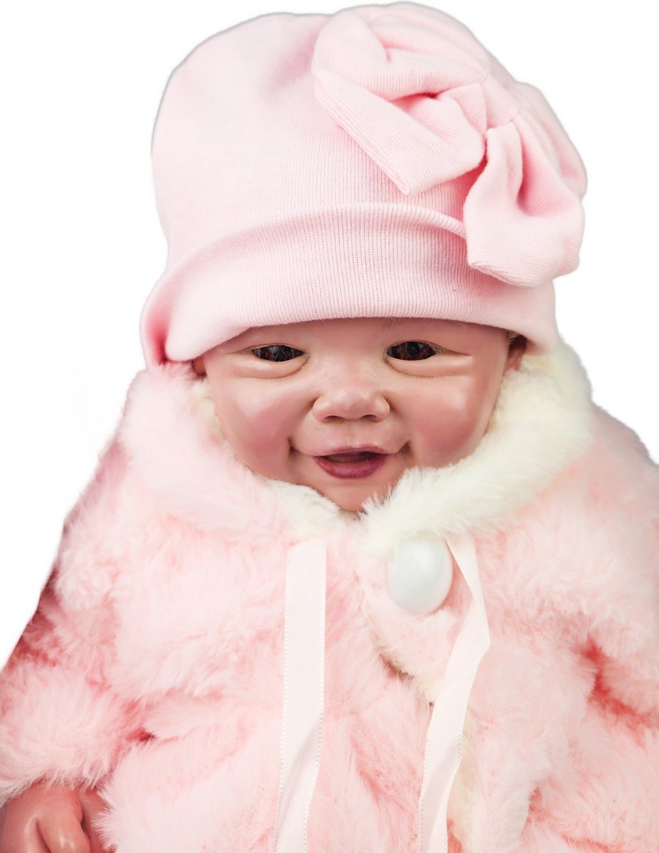 BamBella® Baby muts - 0 - 3 maanden pasgeboren winter mutsje met wanten handschoenen anti krab met strik Roze
