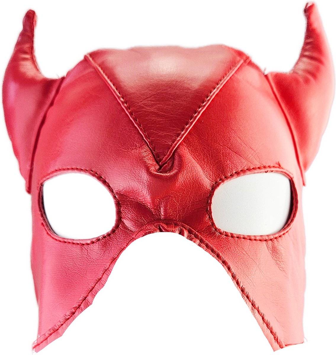 BNDGx® - BDSM Duivel seks Masker - Nep leer stof - Vetersluiting Rood met hoorns