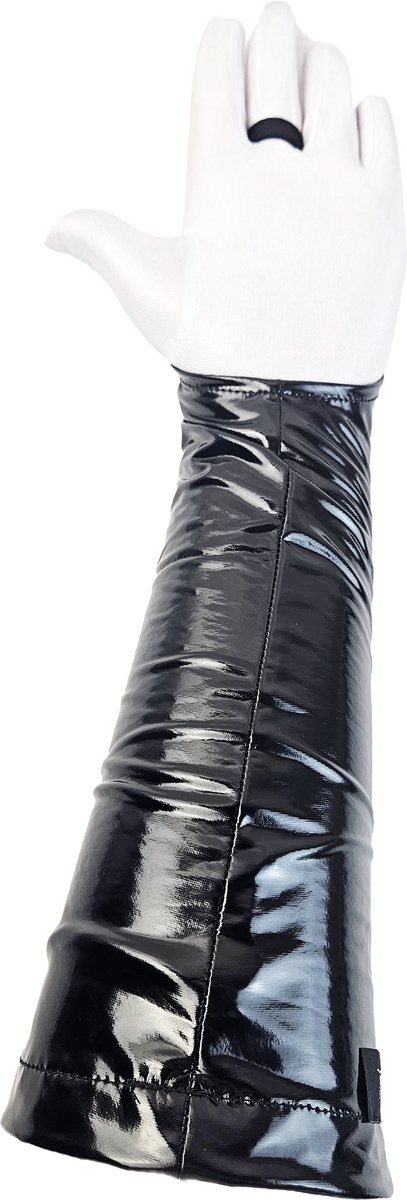 BamBella ® Handschoenen - Maat onesize - Datex (Mix latex en stof ) Sexy Zwart Glans lak vetersluiting