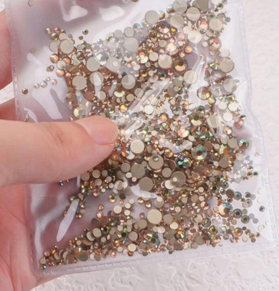 BamBella® Plak strass Steentjes - 1440 stuks - SS4 tot SS20 - goud kleurig AB stenen glitters nail art kleding versieren