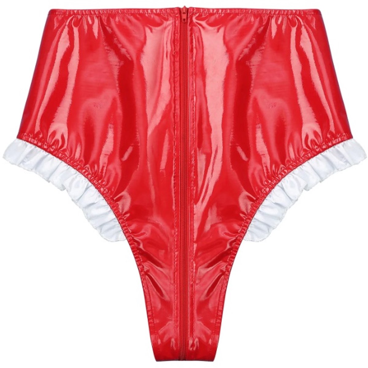 BamBella® Slip Onderbroek - M  Erotische Sexy BDSM Lingerie Dames - Rood rits ondergoed Datex mix latex en stof wetlook open kruis