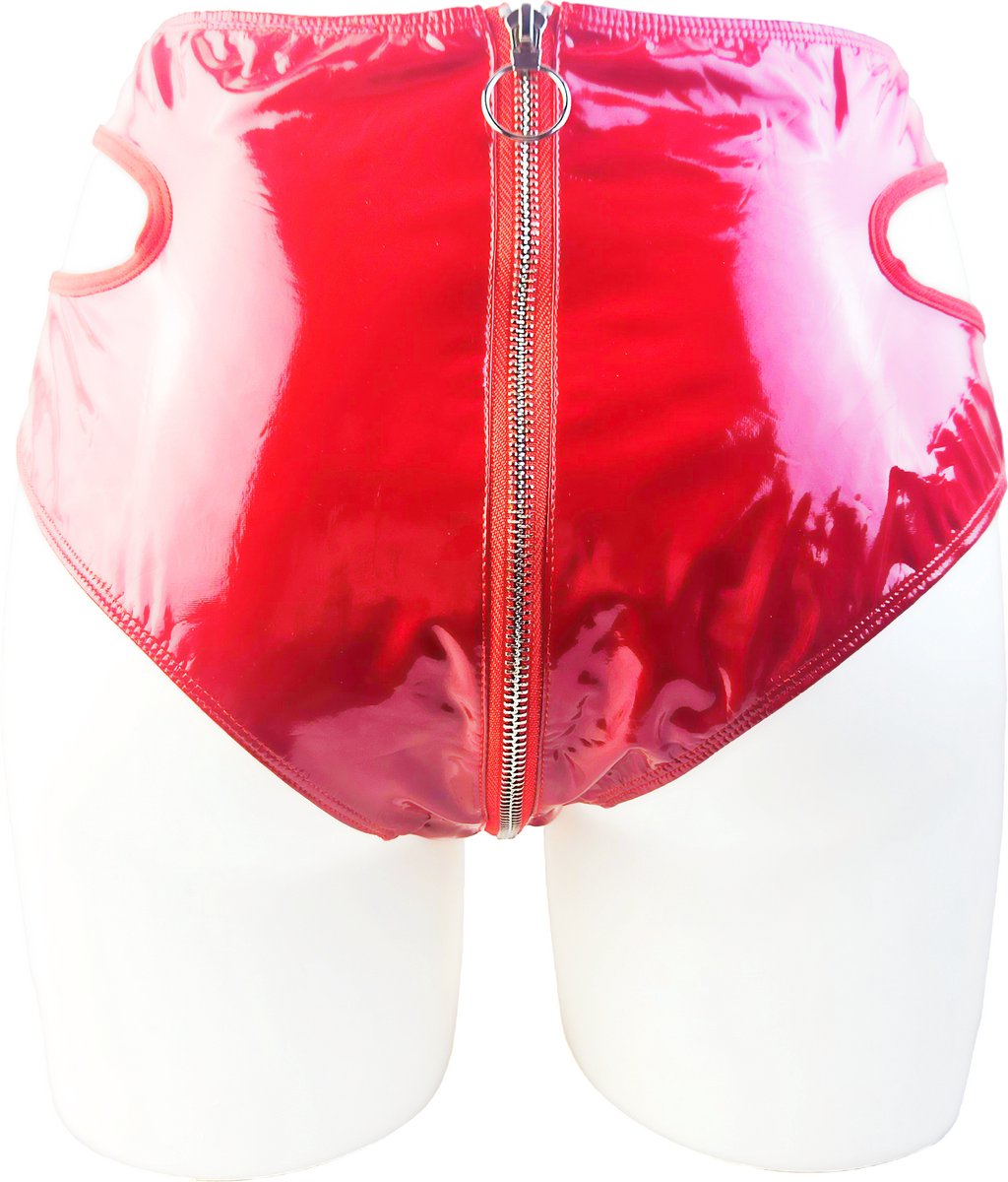 BamBella® Erotische onderbroek -  Wetlook slip Dames - Rood Datex mix latex en stof ondergoed Sexy BDSM kleding