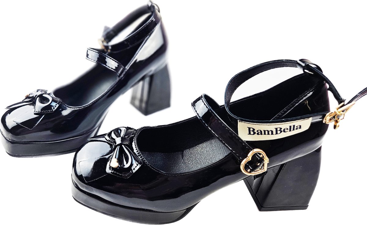 BamBella® - Schoenen - Zwarte sandalen - Maat 36 t/m 41 - Japanse stijl sandalen met hak - platform pumps blokhak