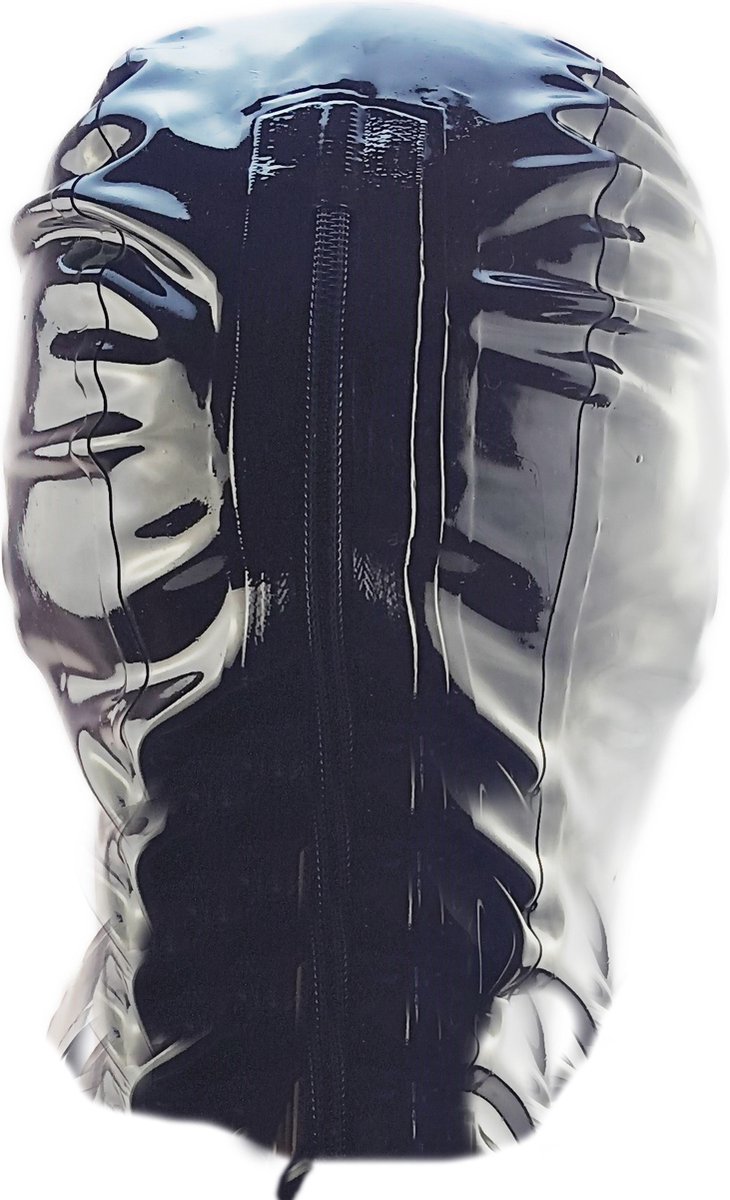 BNDGx® -100% Latex Masker ogen mond open - Anoniem Erotiek - Extreme BDSMsm fetish Rollenspel kleding Zwart nek ring