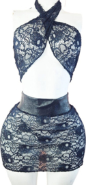 BamBella ® - Erotische Kleding set - L/XL - Nep leer kant doorzichtig blauw zwart