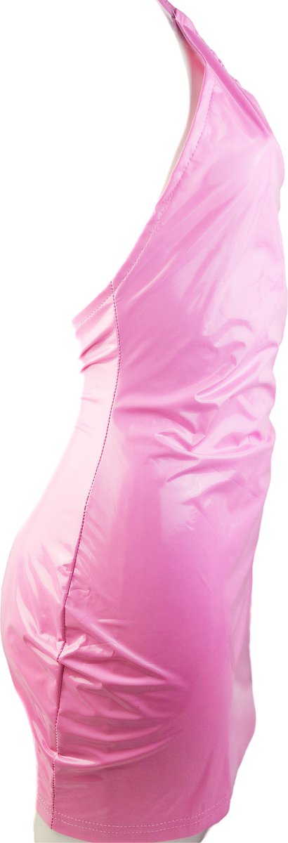 BamBella® Jurk -   Roze dames kleding sexy Glans kleding mix van Latex en stof Datex Wetlook
