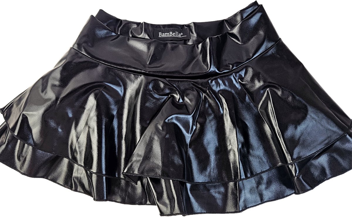 BamBella® - Mini rok -  Shiny Wetlook - Sexy Erotische rokje Super shine metallic Lame Glans Zwart