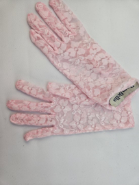 BamBella® Handschoenen van kant- Kort Roze - onesize - Elastische Visnet handschoen festival | verkleden feest kleding