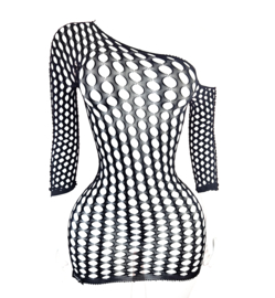 BamBella® - Jurk - Onesize - Erotische sexy nacht jurkje doorzichtig kant - Super Stretch Zwart