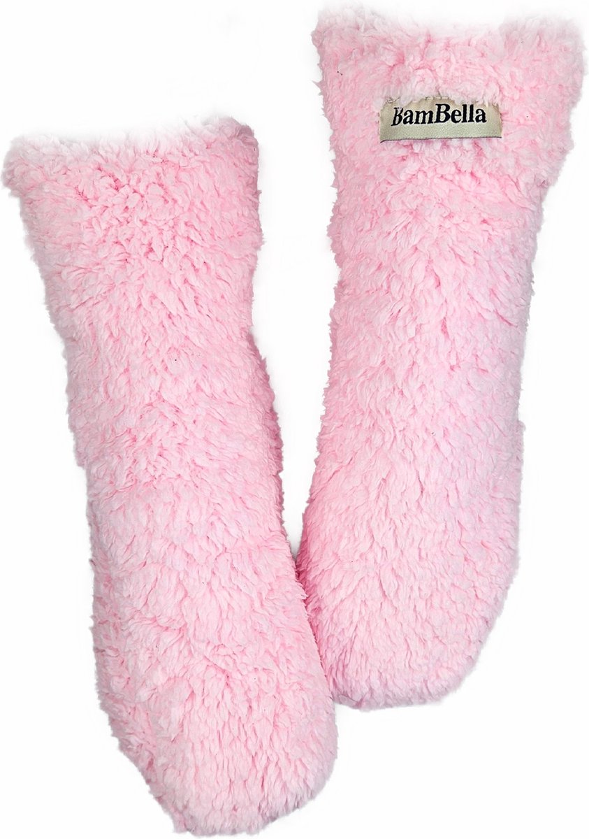 BamBella® - Teddy sokken - maat 35 t/m 41 - Warme winter fluffy dames huissokken antislip Roze