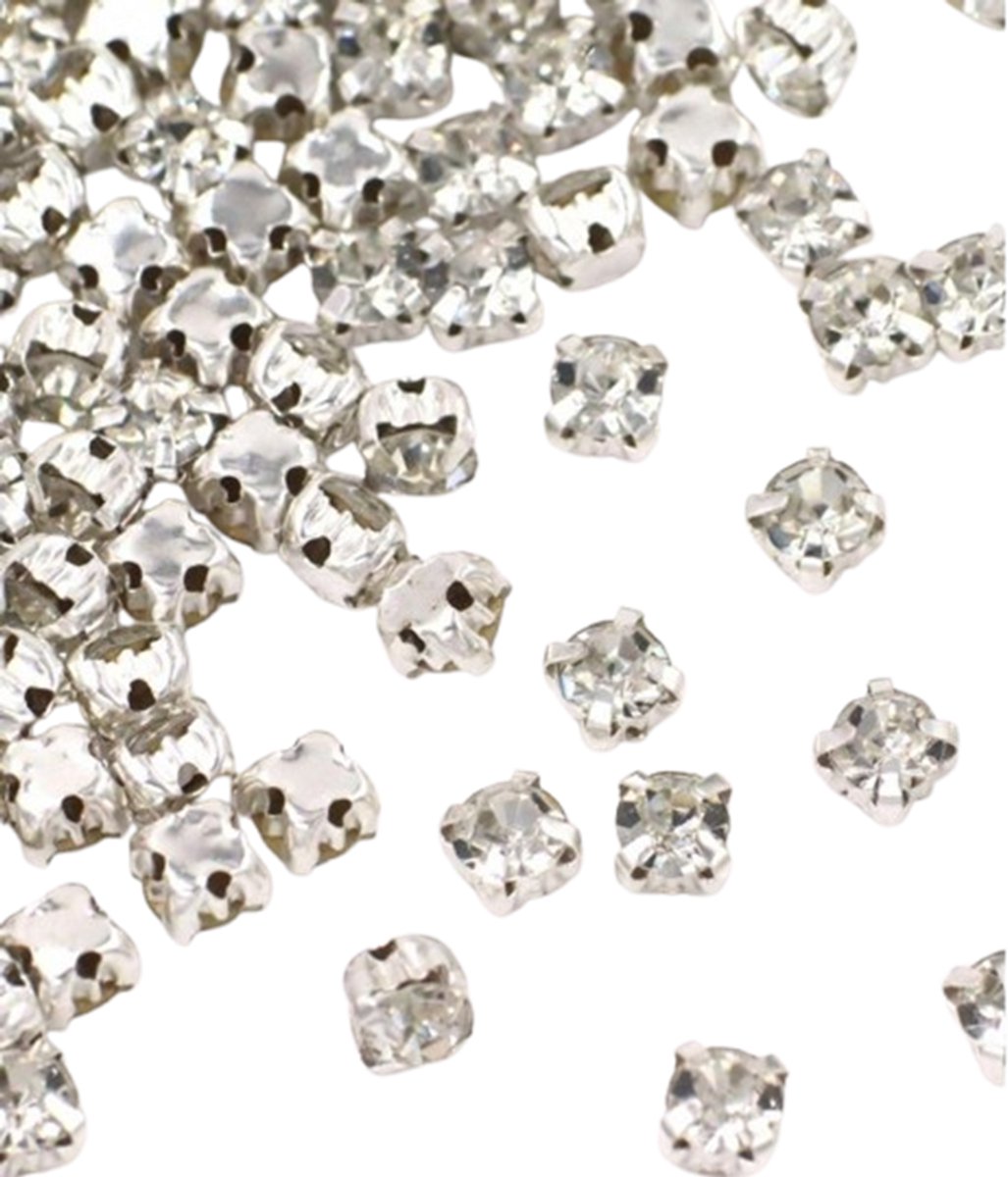 BamBella® doorzichtig wit kleur - SS16 - rond Naai strass Steentjes - 200 stuks - zilver kleurig strass stenen glitters kleding versieren
