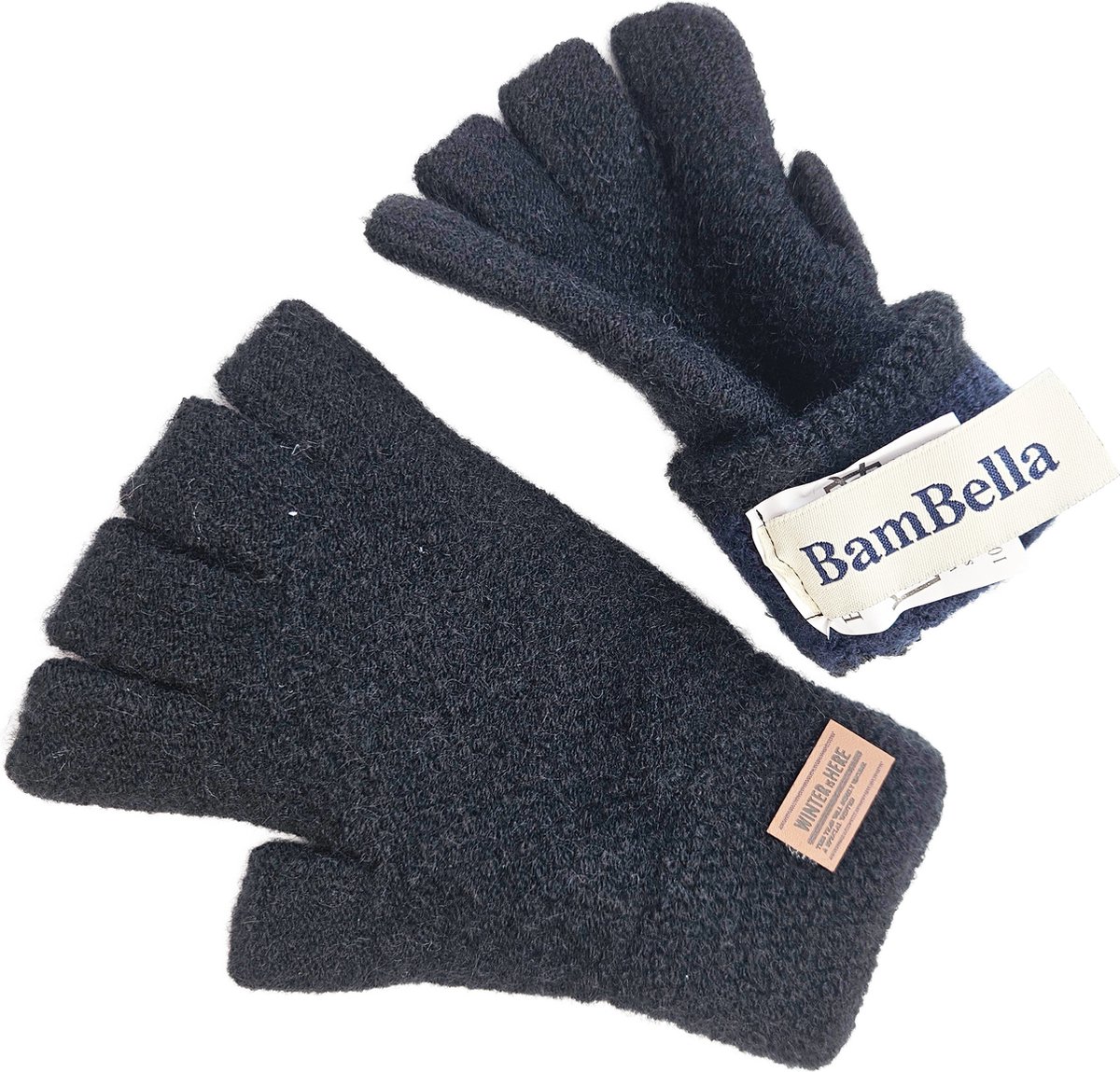 BamBella® Handschoenen winter vingerloos warme binnenkant zwart