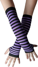 BamBella® Vingerloos Strepen handschoenen - One Size - Zwart paars