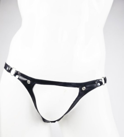 String Man - sexy Lingerie Heren  Open voorkant - Zwart mannen string Imitatie leer SM kleding