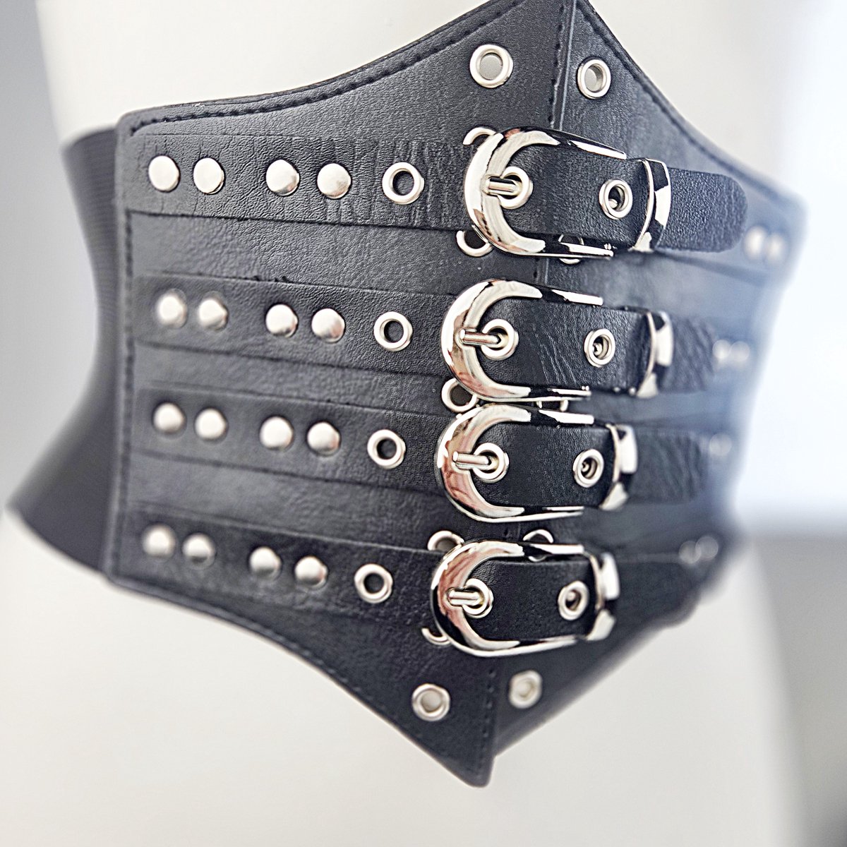 BamBella ® - Corset Riem   - Mode Body Gothic Goth taille riem zwart nepleer met vetersluiting Verstelbaar korset belt