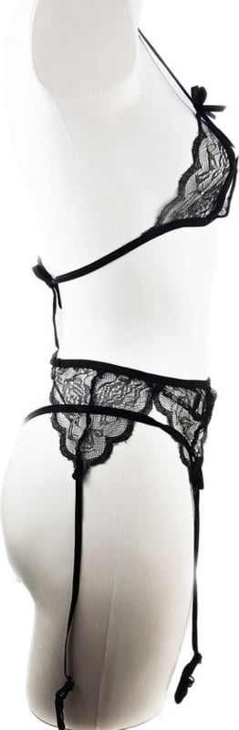 Sexy Erotische Lingerie set met jarretel clips onesize Dames Zwart