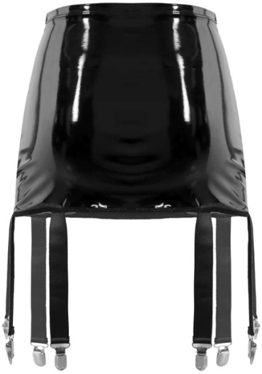 BamBella® - Datex mini Rok -  voor Jarratel kousen Zwart Rollenspel sm dames sexy Glans kleding mix van Latex en stof