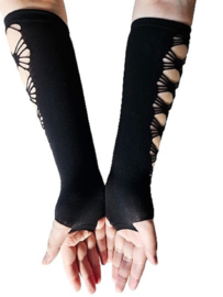 BamBella® Vingerloos Gaas net stof handschoenen - One Size -Zwart Gaten