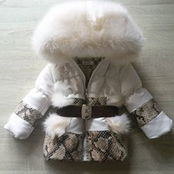 Kinderjas witte Slangenprint Bontkraag jas snake Winterjas Wit  BamBella