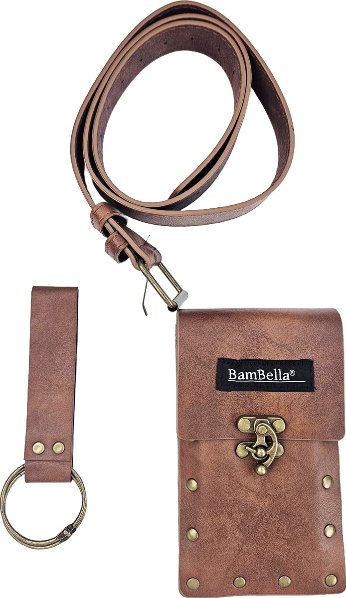 BamBella® - Geld Riem Heup Viking Middeleeuws - 115cm maat S M L - Leder Leer verstelbare tas Belt heupriem broekriem