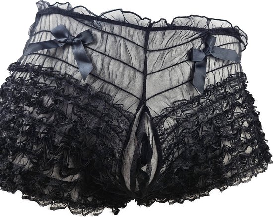 BamBella ® - Boxer short - Onesize - Sexy Erotische - Zwart Dun kant panty gaas stof Ondergoed